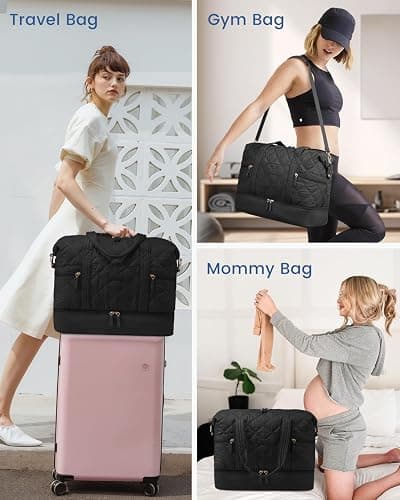 LOVEVOOK Travel Duffle Bag, Lightweight Weekender Bags for Women with Shoe Compartment, 40L Puffer Gym Bag Personal Item Travel Bag, Overnight Bags and Hospital Bag for Labor and Delivery, Black thumbnail 6