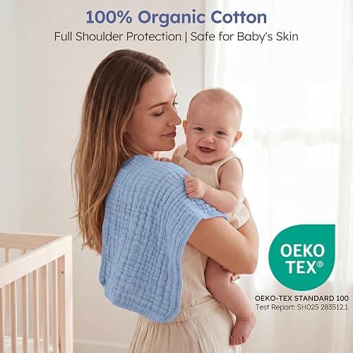 Yoofoss Muslin Burp Cloths for Baby 10 Pack 100% Cotton Baby Washcloths for Boys Girls Large 20''X10'' Super Soft and Absorbent Progressive Blue thumbnail 3