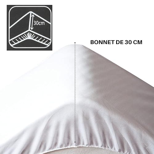 Lovely CASA - Drap Housse -Taille 90x190 cm Grand Bonnet 30 cm -100% Coton certifié Oeko-Tex - Couleur Blanc -Modèle Eden - Linge de Lit pour Maison - Doux et Confortable pour Nid Douillet thumbnail 4