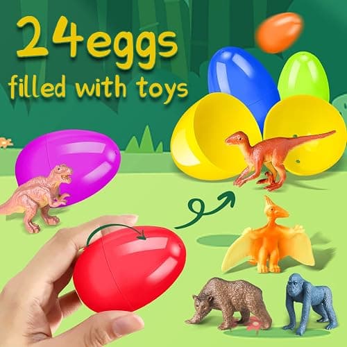 OCHIDO 24 Pack Prefilled Easter Egg With Animal Dinosaur Toy, Easter Basket Essentials Easter Basket Stuffers for Kids, Easter Egg Hunt Game, Easter Party Favor Classroom Rewards thumbnail 7