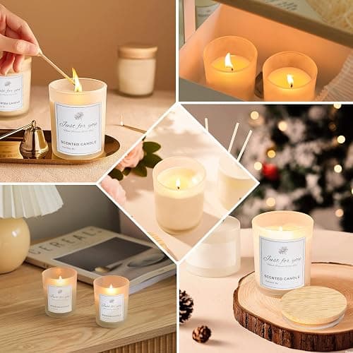 CONNOO 15 Pack 7 OZ Frosted Empty Candle Jars with Bamboo Lids and Sticky Labels for Making Candles - Thick Glass Candle Jars in Bulk with Lids. Dishwasher Safe. thumbnail 4