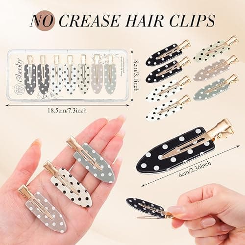obeoby 14 Pcs Polka Dot No Crease Hair Clips For Women Girls Makeup Styling | 2.36-in Small Flat Hair Pins No-Bend for Thin/Fine/Short/Bang, Cute Barrettes Accessories Gifts, with Storage Box thumbnail 3