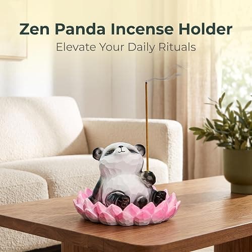 Lotus Panda Incense Holder Cute Animal Figurine Incense Burner Flower Stand Ash Catcher Creative Cartoon Resin Panda Statue for Home Room Decor Meditation Yoga Spa | Cartoon Resin Panda Statue Flower Stand Incense Burner Holder Set Ash Catcher Creative Unique Gift for Home Office Yoga Spa thumbnail 5