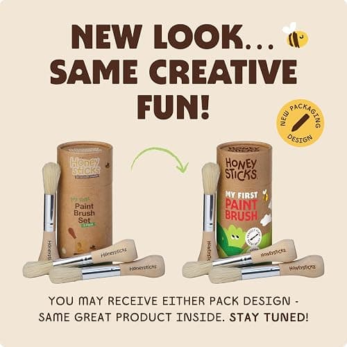 Honeysticks My First Paint Brush Set - 3 Pack: Ideal for Babies and Toddlers. Jumbo Brushes with Chubby Wood Handles for Easy Grip, Vegan. Includes Handy Storage Container thumbnail 6