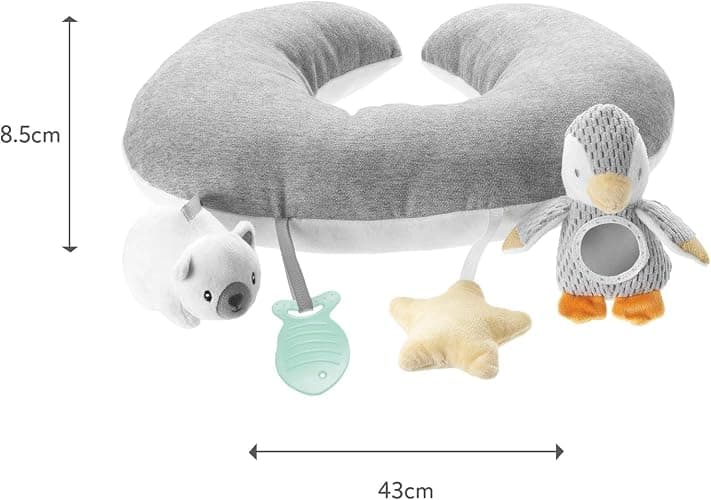 Nuby Penguin Tummy Time Pillow For Babies, Grey And White Plush Nursery Accessories, 39 x 30 cm thumbnail 3