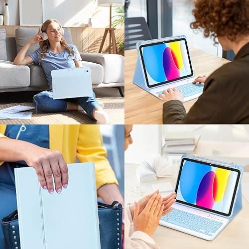 KBCASE for iPad 11th 10th Generation Case with Keyboard, Detachable Wireless Keyboard Case for iPad A16 11 inch 2025/10th Gen 10.9 inch 2022, with Pencil Holder (Light Blue) thumbnail 8