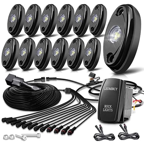 LEDMIRCY R1 Pure White LED Rock Lights Kit with Roker Switch Wire Harness 12PCS High Power Rock Lights White for Trucks Off Road ATV UTV SUV Underglow Trail Rig Light Under Body Waterproof Light - Image 1