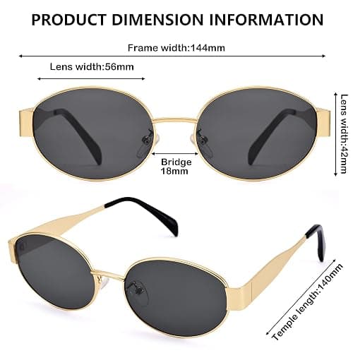 DIMENSIP Retro Oval Sunglasses for Women Men - Trendy Gold Sun Glasses - Fashion Metal Frame Shades thumbnail 5