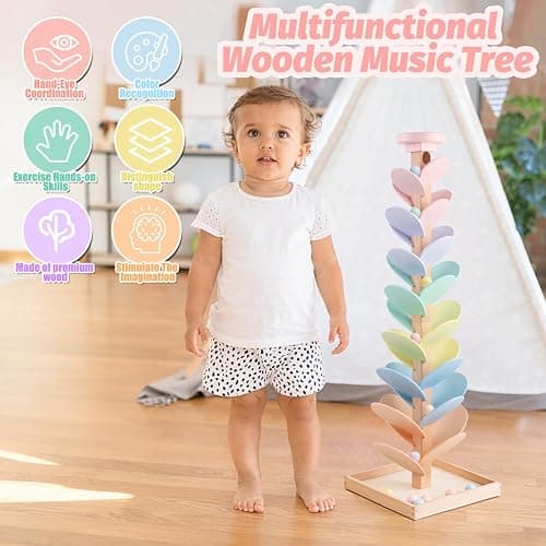 Wooden Marble Run Ball Drop Montessori Toy for 4-8 Boys Girls (Height: 28") | Wood Music Tree Marble Ball Run Game 3-5 8-12 Years Old Learning Color Sorting Sensory Toys Birthday Gift thumbnail 5