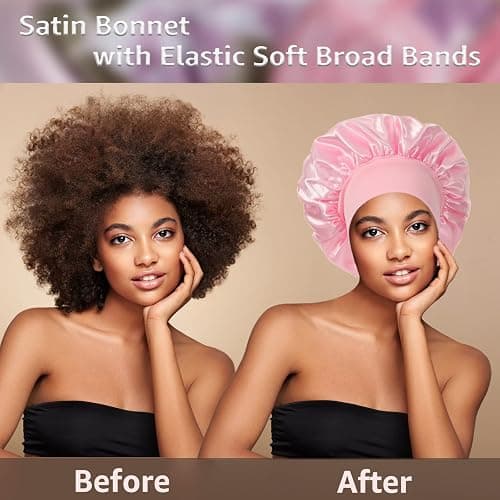3 Pack Satin Bonnet Silk Hair Bonnet for Sleeping, Sleep Bonnets for Women Large Wide Soft Band Sleep Cap for Curly Hair Braids thumbnail 3