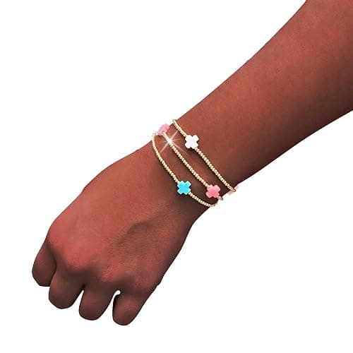 choice of all Gold Bracelets for Women Trendy Beaded Bracelet Non Tarnish Stack Cross Pearl Beaded Stretch Bracelets Jewelry Gifts for Women - B4:cross beaded bracelets-3pcs thumbnail 2