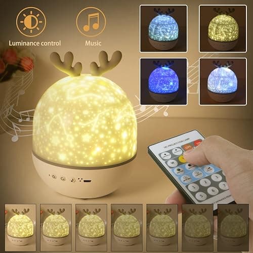 URAQT Star Light Projector with Music, Night Light Kids with Remote Control&Timer, 360° Rotation Star Projector Night Light with 4 Light Modes/6 Projection Themes/7 Brightness/8 Kinds of Music(Deer) thumbnail 3