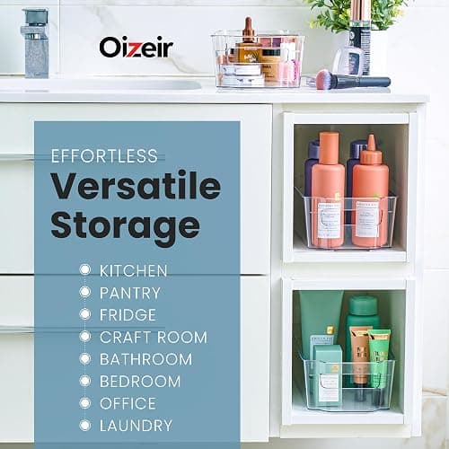 Oizeir 8 Pack Clear Plastic Fridge Organizer Bins – Stackable Refrigerator & Pantry Storage Bins with Handles for Snacks, Freezer, Kitchen Cupboard, and Cabinet Organization thumbnail 5