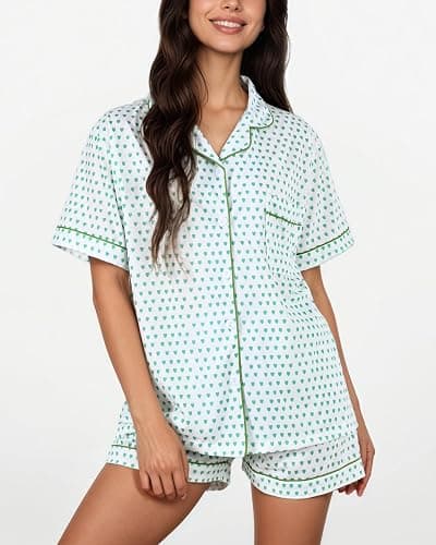 Zuafy Women's Pajamas Set Button Down Ladies Summer Pajamas Monkey Printed Sleepwear Short Sleeve 2 Pc Pjs for Birthday Gift thumbnail 3