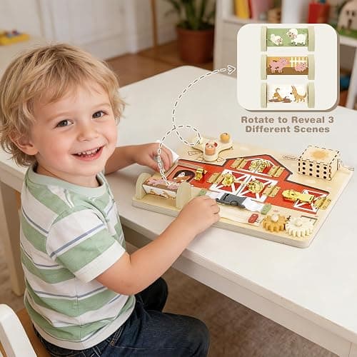 Joyreal Wooden Montessori Busy Board with Music Box for Toddlers | Farm Theme Sensory Activity Board, Fine Motor Skills Travel Toy, Educational Learning Toy, Birthday Christmas Gift thumbnail 5