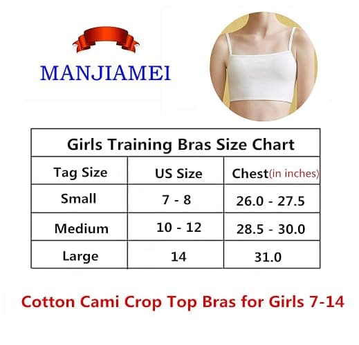 MANJIAMEI Girls Training Bra Cotton Spandex Cami Crop Bralette for Kids-3 Pack thumbnail 7