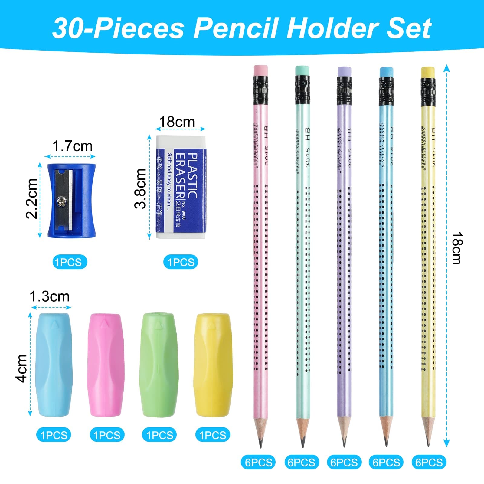 OFFCUP HB Pencils, 30 Pcs Rubber Pre-Sharpened Writing Pens with Rubber End, 4 Pencil Holder, Pencil Sharpener for School Kids, Handwriting and Drawing thumbnail 2