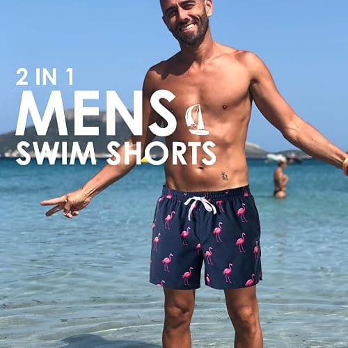 XOMZG Men's Swim Trunks，Mesh Lining Quick Dry with Pockets Beach Shorts Hawaiian thumbnail 3