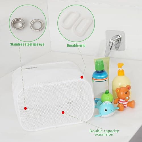 Ligereza Quick Scoop Baby Mesh Bath Toy Storage, 2x Capacity & Large Opening Bath Toy Organizer Baby Bath Gift Bathtub Toy Holder, Toy Storage For Toddlers (White) thumbnail 5