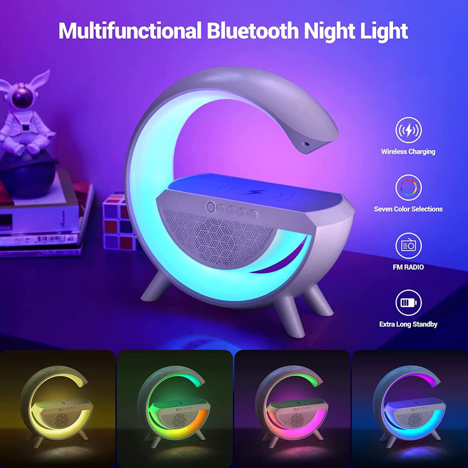 Iluminación Ambiental con Altavoces Bluetooth Altavoces Bluetooth Recargables Lámpara de Mesa Cargador Inalámbrico Altavoz Bluetooth Luz 1200mAh RGB Carga USB Cargador Inalámbrico Lámpara para Oficina thumbnail 3