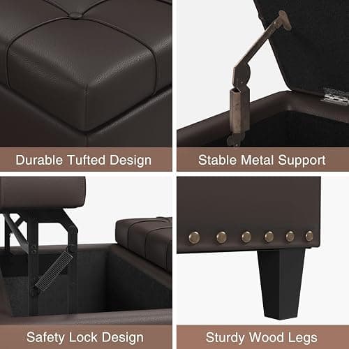FiveWillowise Square Leather Ottoman with Storage, Faux Leather Coffee Table with Lift Top,Large Upholstered Footrest Stool Toy Box Storage Bench for Bedroom Living Room, Chocolate thumbnail 6