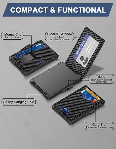 GHUKY Wallet for Men, Minimalist Slim Mens Wallet with Money Clip, RFID Blocking Smart Pop Up Card Wallet with ID Window, Compact Bifold Wallet, Metal Aluminum Credit Card Holder thumbnail 6