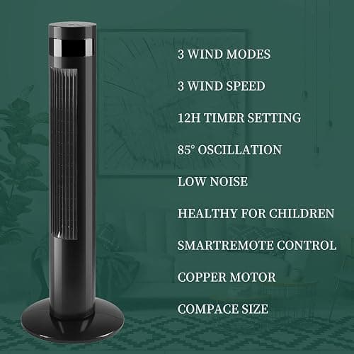 Antarctic Star Tower Fan Portable Electric Oscillating Fan Quiet Cooling Remote Control Standing Bladeless Floor Fans 3 Speeds Wind Modes Timer Bedroom Office (36 inch, Black) | Quiet Cooling Remote Control Standing Bladeless 3 Speeds Wind Modes Timer for Bedroom Office thumbnail 5