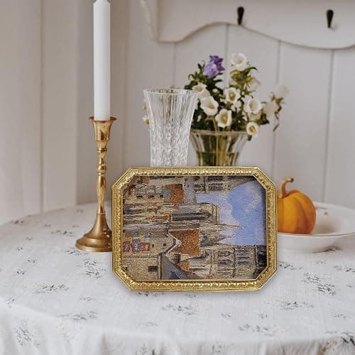 SIKOO Vintage 5×7 Gold Picture Frame Antique Ornate Photo Frame Tabletop and Wall Hanging with High Definition Glass Front for Home Décor,Retro Photo Gallery, Old-Fashioned Art thumbnail 5