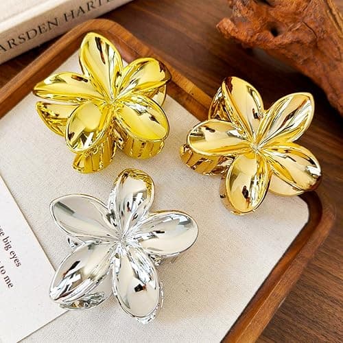 AJCRAN 8 Pcs Flower Hair Clips for Women - Gold Claw Clips Ideal for Thick Hair, 3.15" Perfect as Hawaiian - Style Summer Beach Hair Accessories (Gold) thumbnail 7