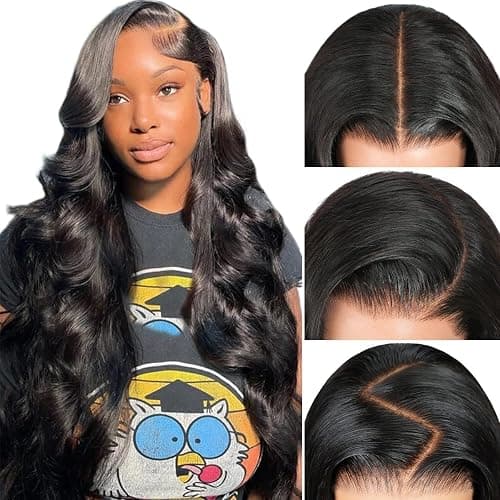Pizazz 13x6 HD Lace Front Wigs Human hair Pre Plucked 180 Density Brazilian Body Wave Frontal Wigs Human Hair with Baby Hair Natural Hairline Natural Black Color 18 Inch - Image 1