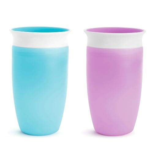 Munchkin Sippy Cups for Toddlers 1-3, Spill Proof Miracle 360 Cup, 10 Ounce, 2 Pack, Blue/Purple - Image 1