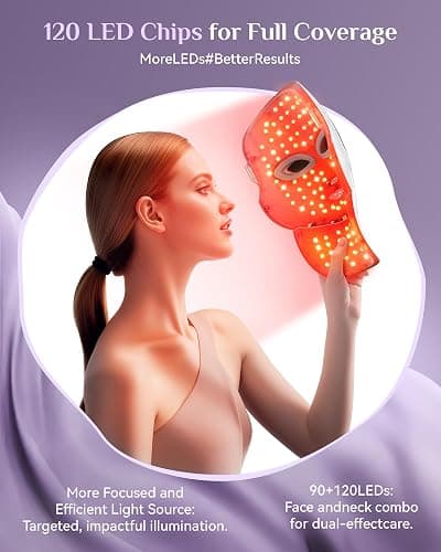 FOLOKE Red Light Therapy Mask for Face & Neck, LED Face Light Therapy,USB C Rechargeable,Infrared Mask for Home Working Travel Yoga thumbnail 6