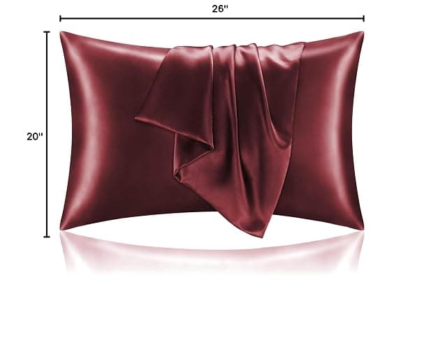 BEDELITE Satin Pillowcase for Hair and Skin, Super Soft and Cooling Similar to Silk Pillow Cases 2 Pack with Envelope Closure, Gift for Women Men(20"x26" Standard Size, Burgundy) thumbnail 3
