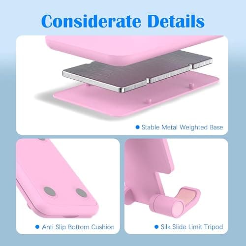 HZZADZXW Cell Phone Stand, Adjustable Angle and Height Cell Phone Holder for Desk, Foldable and Portable, Anti-Slip Silicone Pad, Compatible with All Mobile Phones and 4-8 Inch Devices, Pink thumbnail 8
