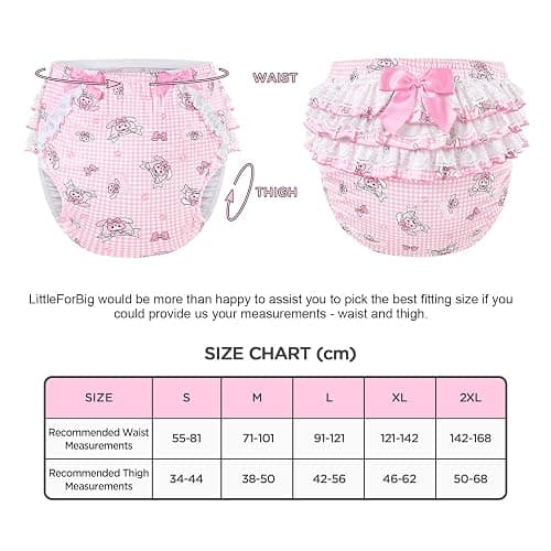 LittleForBig Silky Washable Reusable Waterproof Ruffled Lace Bow Bunnies & Bows Usagi Pattern Ruffle Adult Diaper Cover Pink M thumbnail 4