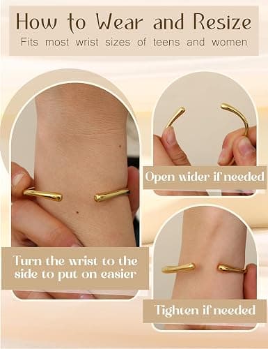 YADOCA Bracelet Jonc Femme Acier Inoxydable Plaqué Or 14 Carats Bracelets Manchette Bracelet Femme Or Bijoux pour Femmes thumbnail 5