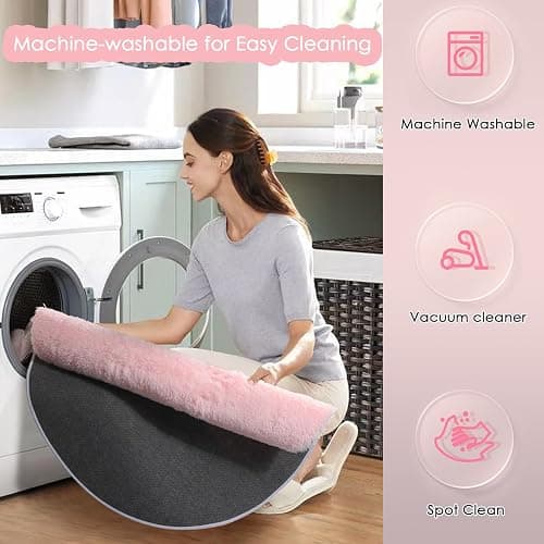 Pink Fluffy Round Rug 5Ft for Girls Bedroom Decor Aesthetic, Shaggy Circle Area Rugs for Kids Room Living Room, Cute Fuzzy Carpet for Nursery, Dorm, Classroom, Teen, Princess, Comfy Baby Playroom Rug thumbnail 4
