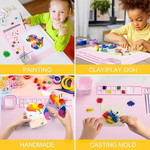 Silicone Painting Mat, Art Mat with Cup, Craft Paint Brush Cleaner Tool, Artist for Kids Gift Clay DIY Creations, Gift Packaged (Pink) thumbnail 6