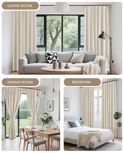Gleantdeco Cream Curtains with Ruffle Tape, Opaque Thermal Curtain for Bedroom, Living Room, Window, Pleated Linen Look, Blackout Curtains, Set of 2, 245 cm Long, 101 cm Wide thumbnail 8