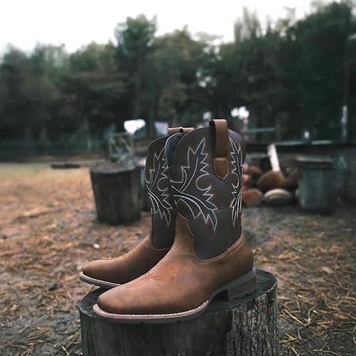 Lumeheel Cowboy Boots for Men - Western Men's Boots with Classic Embroidered, Slip on Square Toe Boots, Slip Resistant Country Boots Chunky Heel Ankle, Durable Short Boots for Spring Fall thumbnail 3