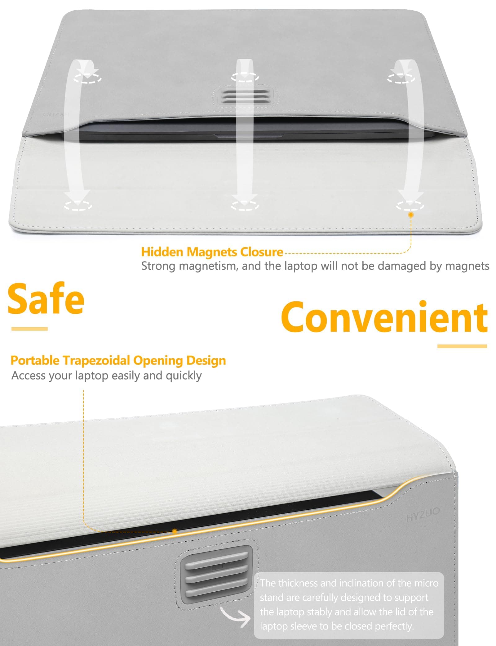 HYZUO 13.3-14 Inch Laptop Case Sleeve with Adjustable Stand, Light Grey | for MacBook Pro 14 M5/M4/M3/M2/M1 Pro/Max A3426 A3427 2026-2021, MacBook Air/Pro 13.3, 13.8-13.5 Surface Laptop thumbnail 4