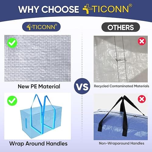 TICONN 6 Pack Extra Large Moving Bags Heavy Duty with Zippers & Carrying Handles, Durable Storage Bags Moving Boxes for Closet Organizers and Storage (6 Pack, Sky Blue) thumbnail 5
