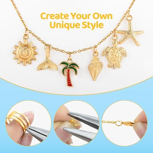 Zefy 18K Gold Silver Chain for Jewelry Making, 19.7ft 6 Rolls Stainless Steel Chains Bulk with 348 Pcs Charms, Jump Rings Lobster Clasps Set for DIY Bracelet Necklace Crafts thumbnail 4