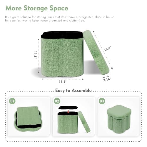B FSOBEIIALEO Storage Ottoman Cube, Flowers Shaped Ottomans with Storage Foot Stool Footrest for Lving Room, Boucle Ottoman Seat for Dorm Room,Faux Teddy Fur, Green 12.6"x12.6"x12.6" thumbnail 3