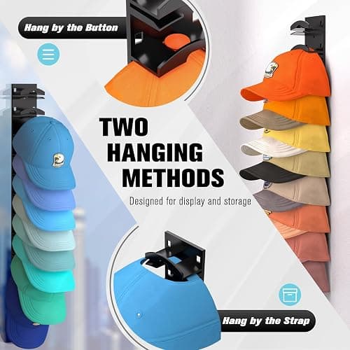 Hat Organizer for Baseball Caps 2Pack, Hat Rack for Wall with Strong Adhesive Hold up to 20 Hats, Hat Hanger Holder Display for Door Closet, Cap Organizer Storage Multilayer Two Mounting Option(Black) thumbnail 3