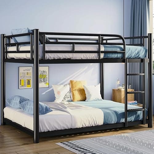 KAIFAM Metal Bunk Bed, Full Over Full Bunk Beds, Full Size Bunk Bed with Safety Guardrail and Ladder, Twin Bunk Beds, No Box Spring Needed, Noise Free for Apartment, Bedroom (Black) - Image 1