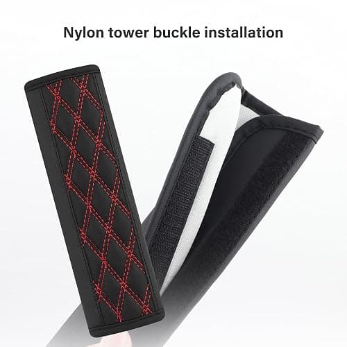 wedfish 2PCS Car Seat Belt Cover Pads,Leather Seatbelt Covers Protect Shoulder and Neck Car Accessories Interior,Universal Car Seat Strap Pads Car Decorations for Most Cars Trucks (Black/Red) thumbnail 5
