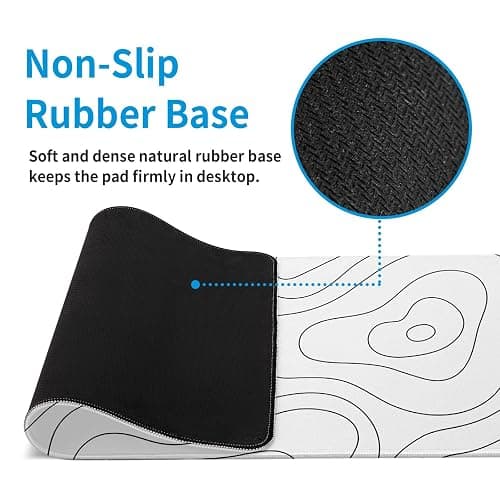 White Large Gaming Mouse Pad Desk Pad Topographic Map Big Keyboard Mat 31.5x11.8inch Computer Mousepad with Stitched Edge Non-Slip Rubber Base thumbnail 7