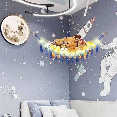 CERETIA Stuffed Animal Hammock with LED Light, Toy Hammock for Stuffed Animals Storage for Kids Room Decor, Stuffed Animal Hammock Corner, Royal Blue thumbnail 2