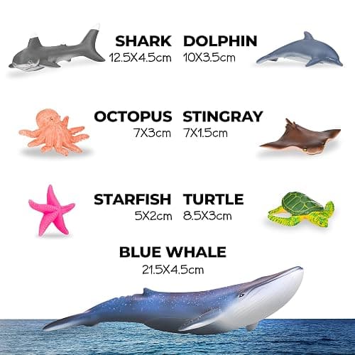 Learning Minds Jumbo Sea Animal Figures - Set of 7 Educational Fish Toys For Children - Shark, Whale, Dolphin Toys For Kids - Toy Fish & Sea Creatures For Children - Suitable From Age 18 Months thumbnail 4